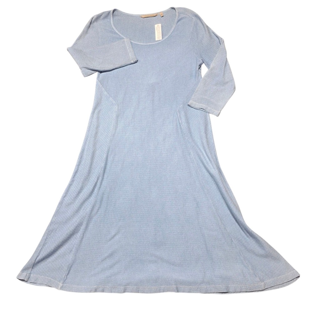 Soft‎ Surroundings Dress Womens M Blue A-Line 3/4 Sleeve Scoop Neck Ribbed Knit